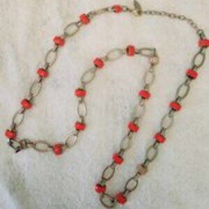 Vintage Coldwater Creek Coral and Rhinestone Chain Necklace